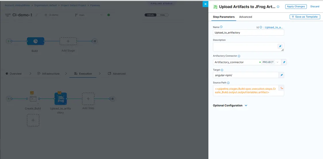 Fig 16 – Upload to Artifactory step configuration