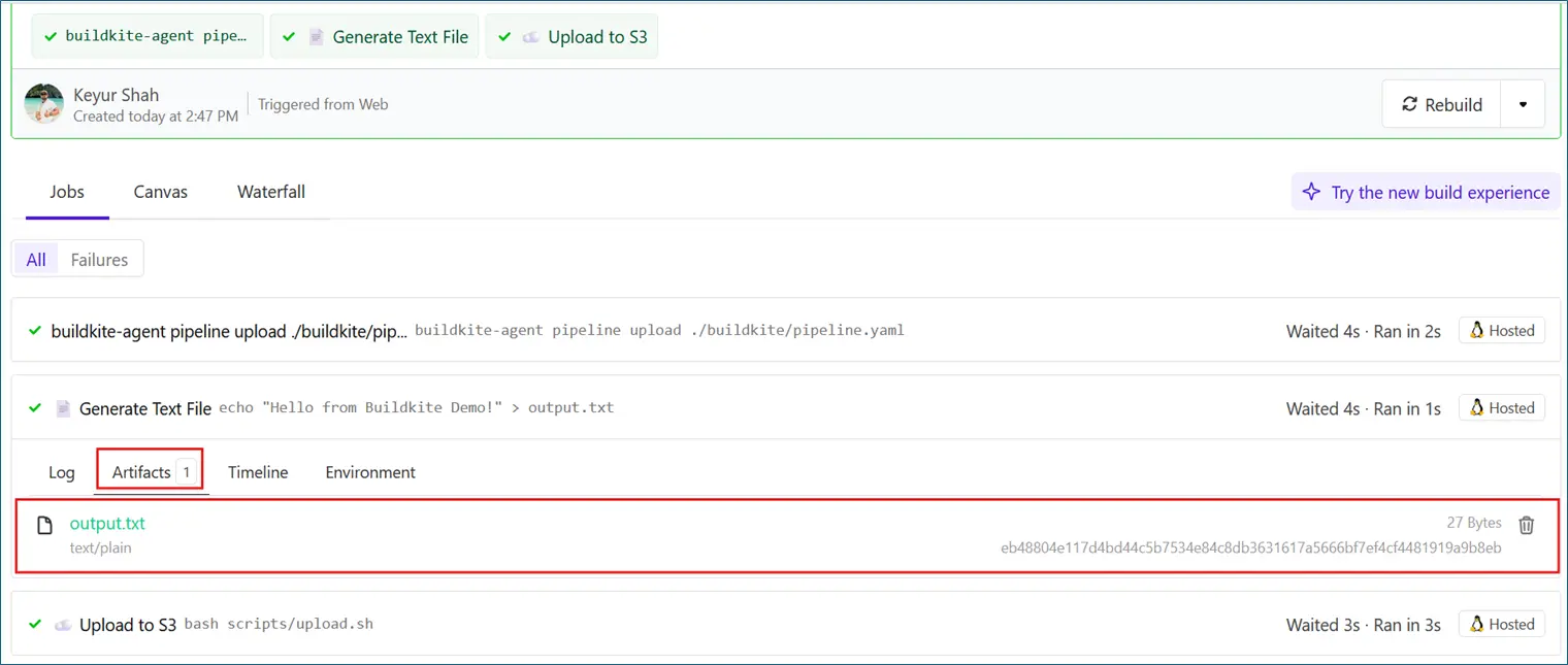 File Uploaded to Buildkite Artifacts