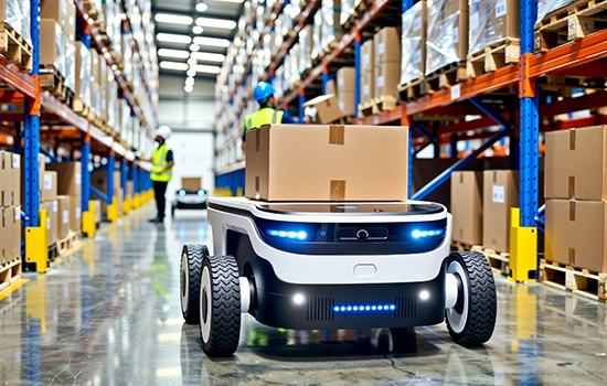 Robot delivering packages in warehouse
